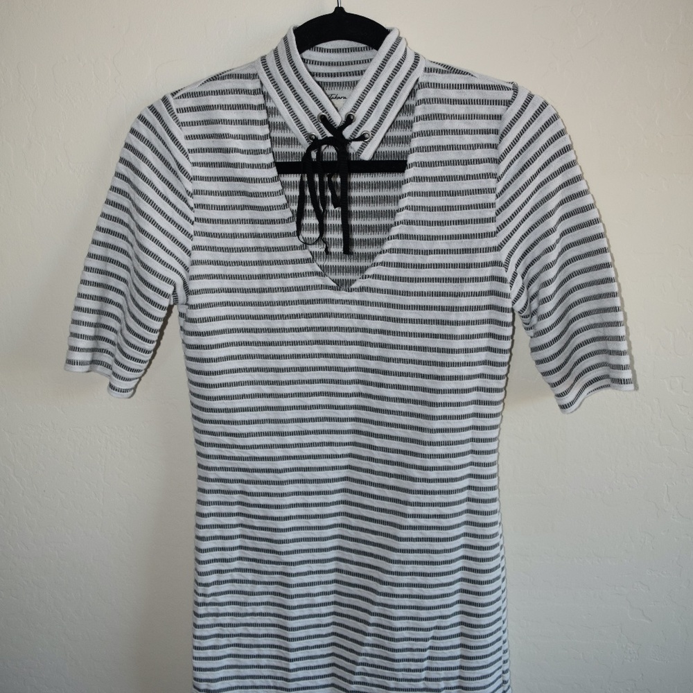 Stripped Body-Con Dress with Half-Sleeves